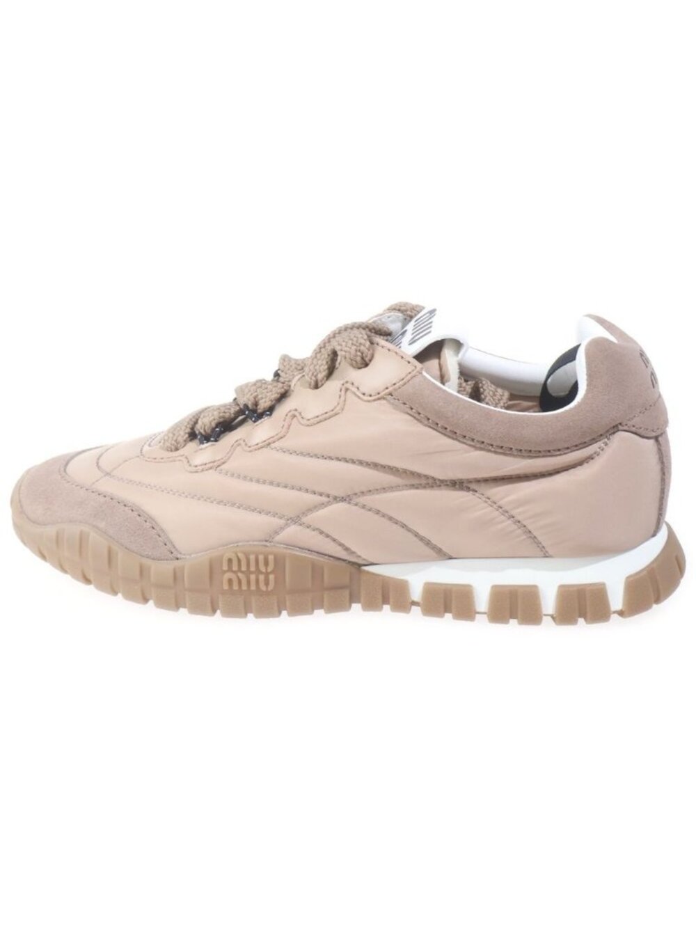 Miu Miu Tyre Technical Fabric Suede Swe Low-Cut Sneakers Beige